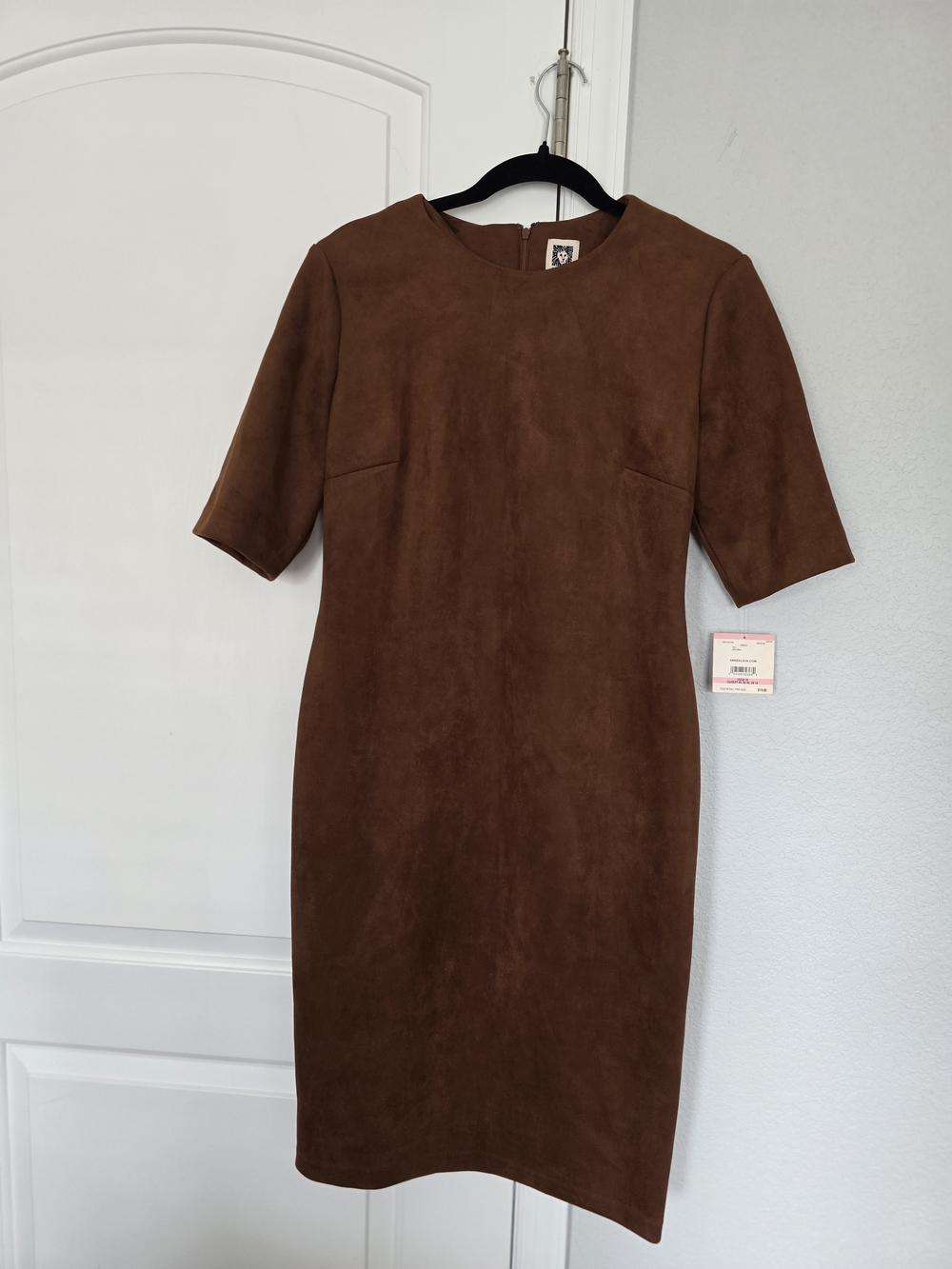 Anne Klein Brown Suede-Look Midi Dress
